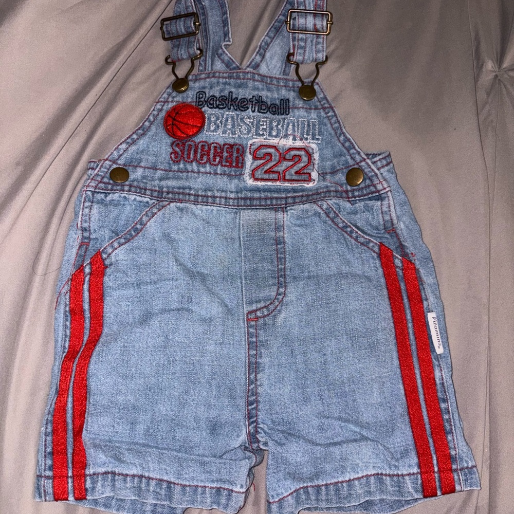 Kids Denim Overalls with Red Stripes